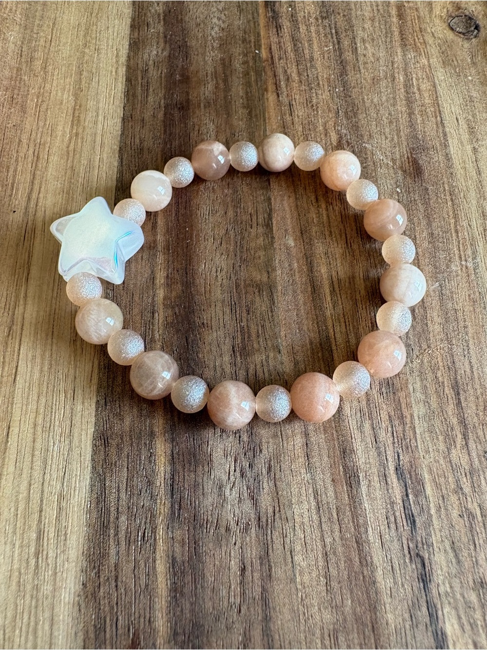 Handmade Sunstone Beaded Bracelet with Iridescent Star Charm